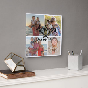 Cadre Familial Quatre Photos Horloge Murale en Acr