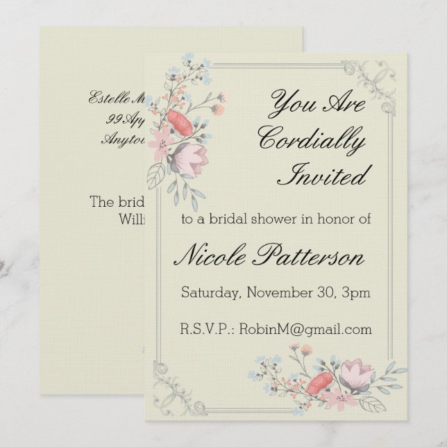 Cadre fantaisie Invitation de douche nuptiale 5x7 (Devant / Derrière)