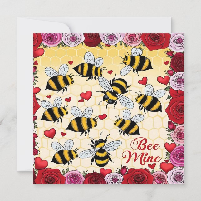 Cadre floral "Bee Mine" pour carte de vacances à p (Devant)