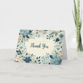 Cadre floral bleu Carte de remerciements plié pers