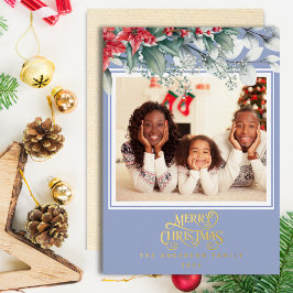 Cadre floral bleu Joyeux Noël Photo de vacances