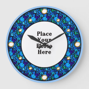 Cadre Floral Bleu Votre horloge murale photo