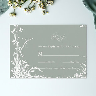Cadre Floral Classique Mariage Réponse Sage Vert