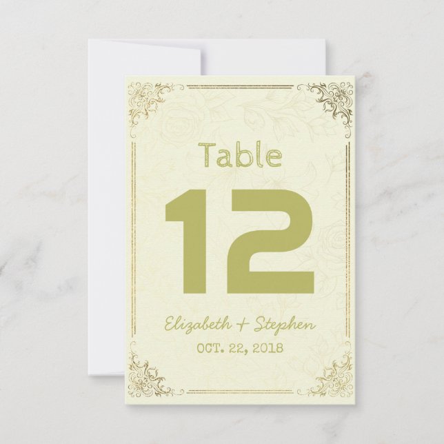 Cadre Floral Doré Mariage Numéro de Table de Séanc (Devant)