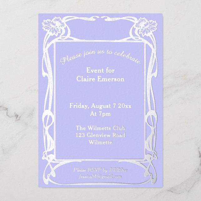 Cadre floral élégant Art nouveau Invitation à la f (Recto)