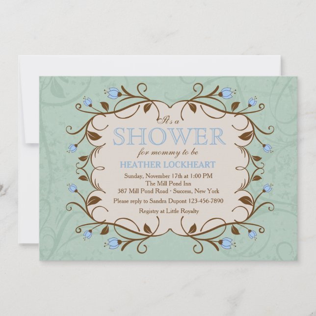 Cadre floral en Invitation bleue (Devant)