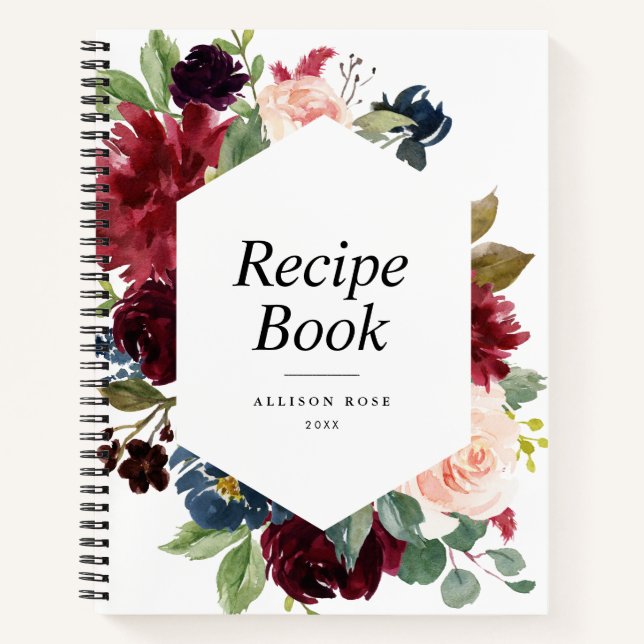 Cadre floral marine bordeaux moderne Recette Livre (Devant)