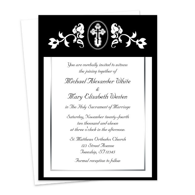 Cadre floral noir - Invitations de mariage orthodo (Black Floral Frame - Orthodox Wedding Invitations at Ammia's Orthodox Online Store on Zazzle. )
