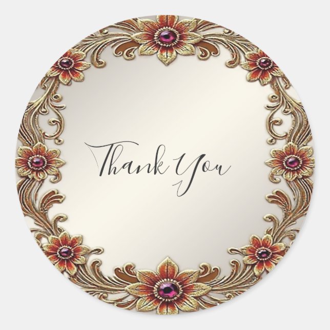 Cadre Floral Or avec Sticker en Pierres Rouges (Devant)