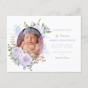 Cadre floral Purple Girl Photo Faire-part de naiss