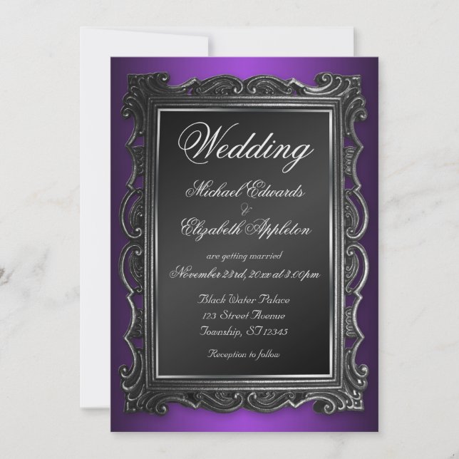 Cadre gothique Violet Mariage Invitations (Devant)