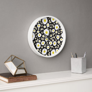 Cadre Horloge en Bois avec Coquelicots Blancs