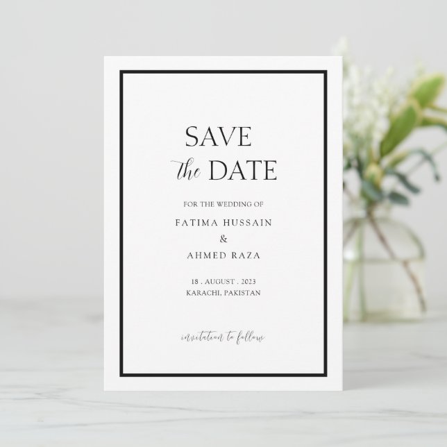 Cadre minimal blanc et noir Muslim Save The Date (Debout devant)