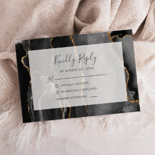 Cadre Moderne Agate Noir Or Mariage RSVP