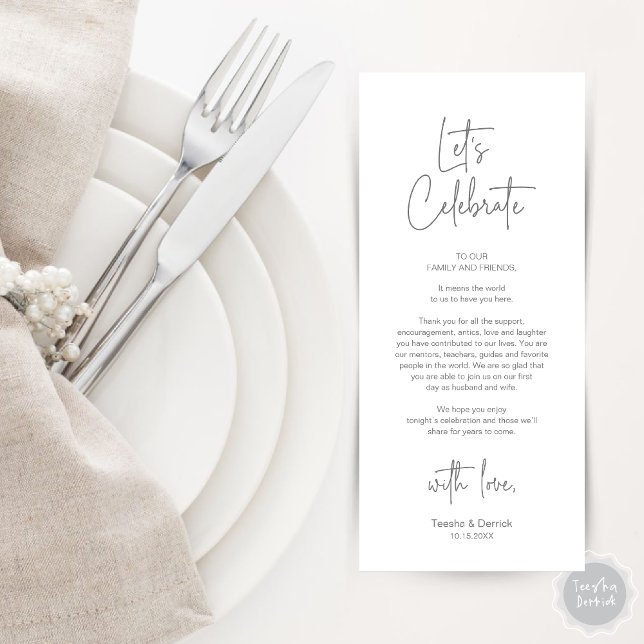 Cadre moderne Cadre Dîner Carte de remerciements (Modern Wedding Place Setting Dinner Party Thank You Card in Dark Grey)