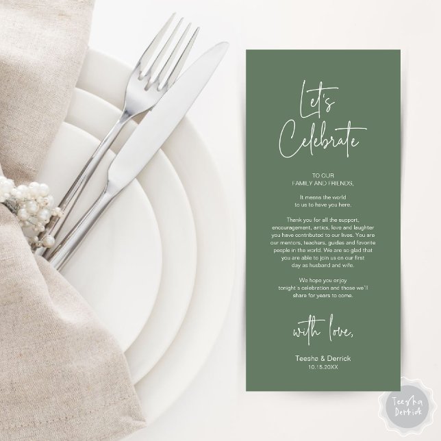 Cadre moderne Cadre Dîner Carte de remerciements (Modern Wedding Place Setting Dinner Party Thank You Card in Forest Sage Green)