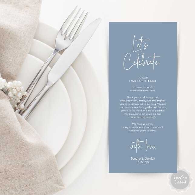 Cadre moderne Cadre Dîner Carte de remerciements (Modern Wedding Place Setting Dinner Party Thank You Card in Dusty Blue)