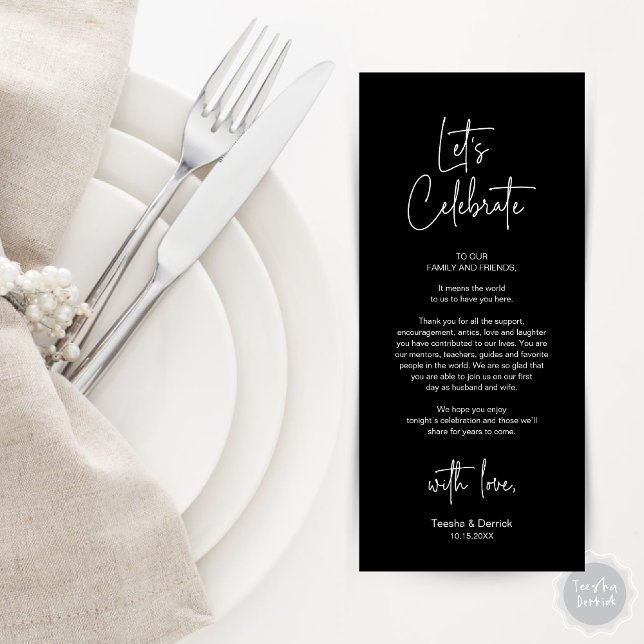 Cadre moderne Cadre Dîner Carte de remerciements (Modern Wedding Place Setting Dinner Party Thank You Card in Classy Black)