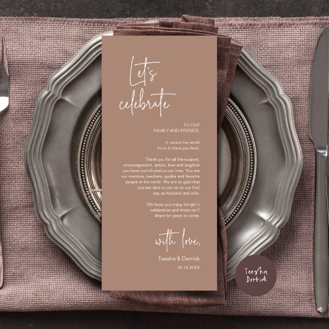 Cadre moderne Cadre Dîner Carte de remerciements (Modern Wedding Dinner Place Setting Dinner Party Thank You Card, in Taupe Brown)