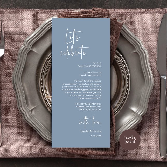 Cadre moderne Cadre Dîner Carte de remerciements (Modern Wedding Dinner Place Setting Dinner Party Thank You Card, in Dusty Blue)