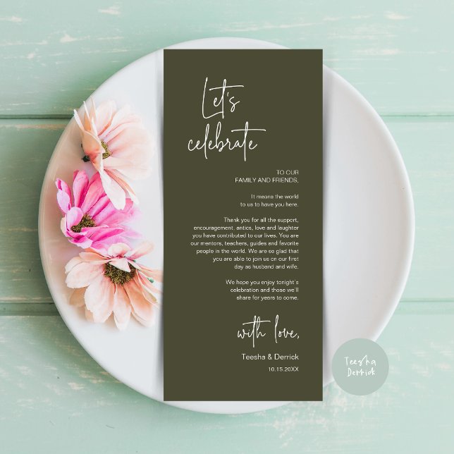 Cadre moderne Cadre Dîner Carte de remerciements (Modern Wedding Dinner Place Setting Dinner Party Thank You Card, in Olive Green)