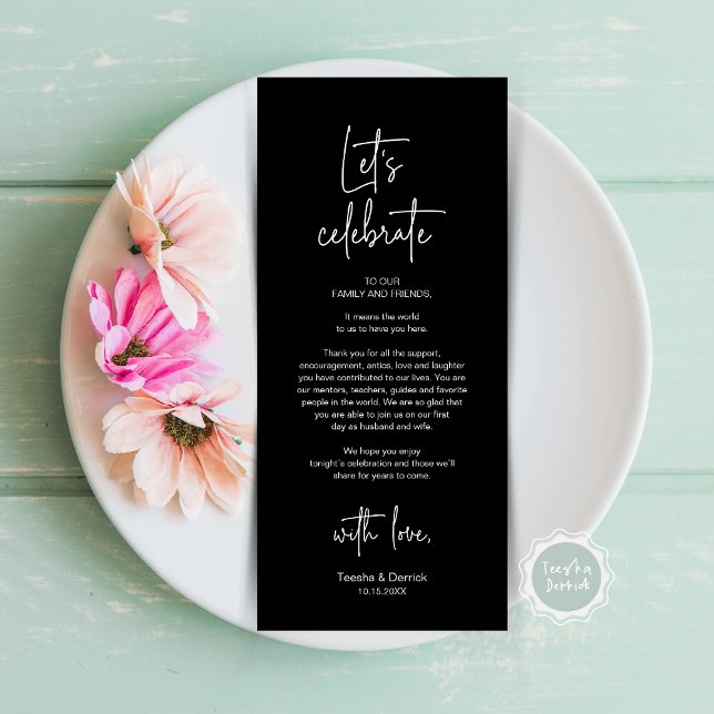 Cadre moderne Cadre Dîner Carte de remerciements (Let's Celebrate, Wedding Dinner Place Setting Thank You Card, Modern Plate Decor, Elegant Black)