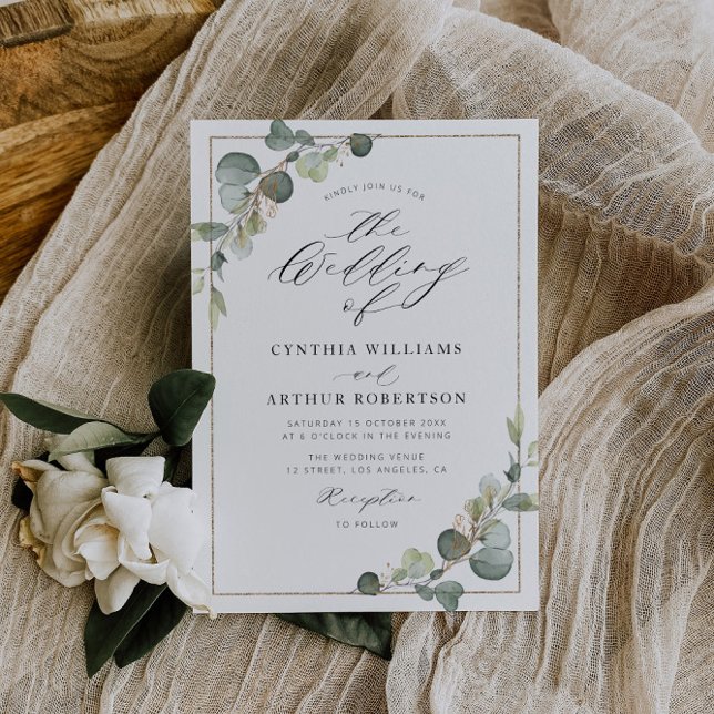 cadre moderne faire-part de mariage verte eucalypt (Créateur téléchargé)
