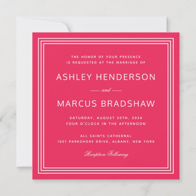 Cadre moderne simple Faire-part de mariage rose gr (Devant)