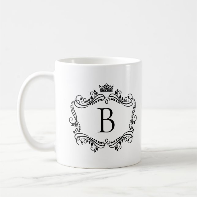 Cadre noir monogramme avec tasse de café couronne (Gauche)