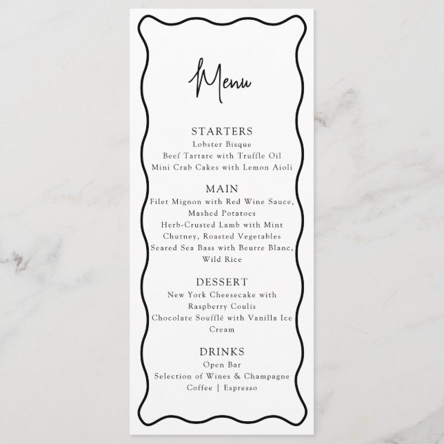 Cadre ondulé, Bordure ondulée, menu mariage modern (Devant)