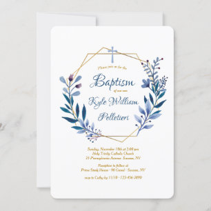 Cadre Or avec Branches Bleues Invitation religieus