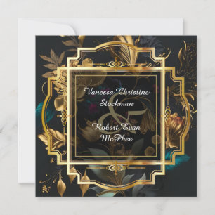 Cadre Or avec Faire-part de mariage Fleurs