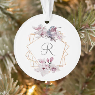 Cadre Or Magnolias Blanches Roses Monogramme