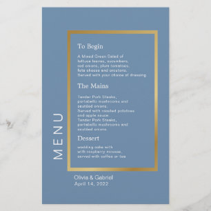 Cadre Or. Menu simple et formel bleu mariage