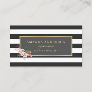 Cadre or rose floral sur bandes   CARTE DE VISITE