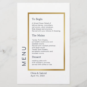 Cadre Or. Simple Typographie classique menu mariag