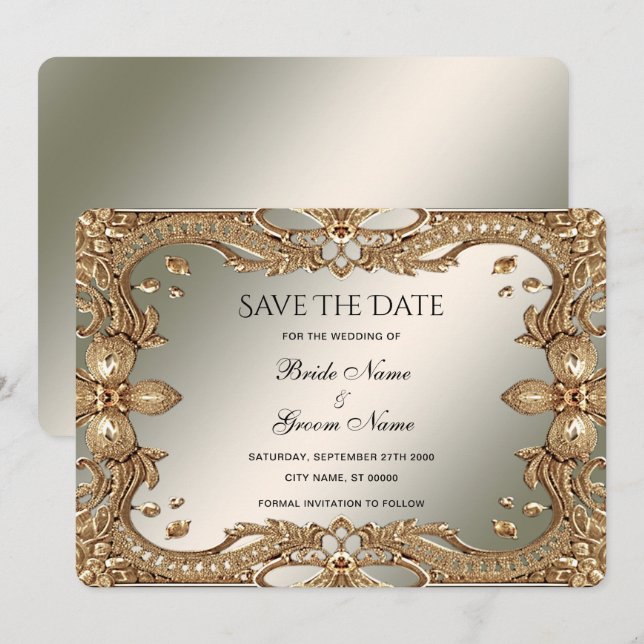 Cadre Orné Or Enregistrer La Carte Date (Devant / Derrière)