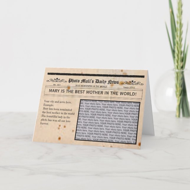 Cadre personnalisable de carte de voeux de journal (Devant)