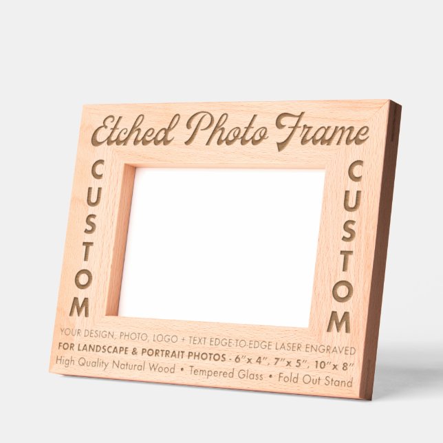 Cadre photo en bois gravé personnalisé (M) (Gauche)