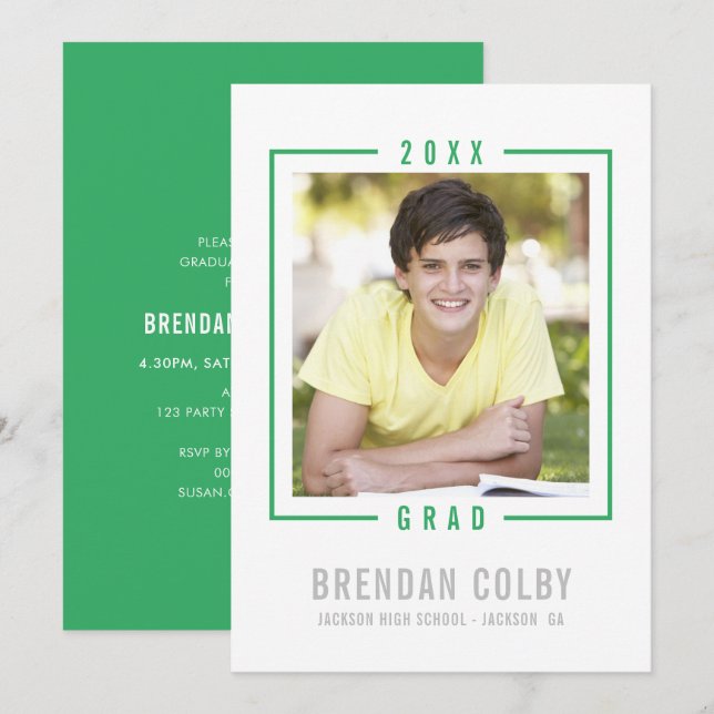 Cadre photo INVITATION GRAD 2020 moderne kelly gre (Devant / Derrière)