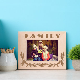 Cadre photo Noël familial motif gravé de houx
