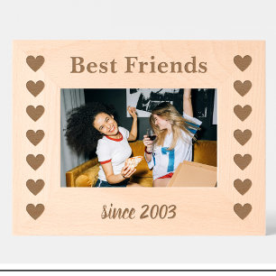 Cadre photo personnalisé en bois motif cœur amis