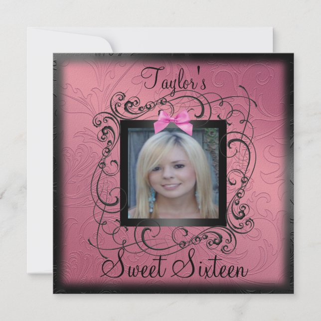 Cadre photo rose et noir Sweet16 Invitation d'anni (Devant)