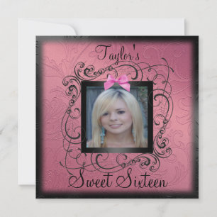 Cadre photo rose et noir Sweet16 Invitation d'anni