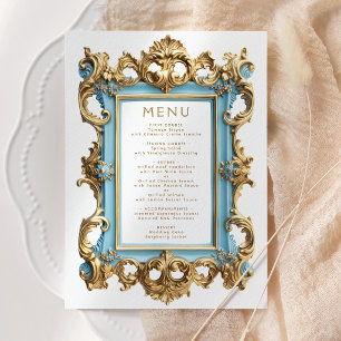 Cadre Rococo Vintage Bleu Menu Mariage Or