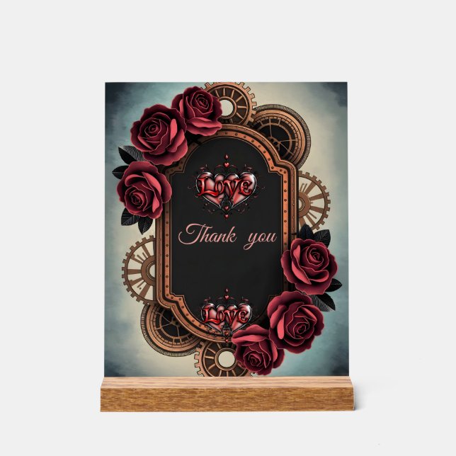 Cadre Steampunk avec Roses rouges et Engrenages (Recto)