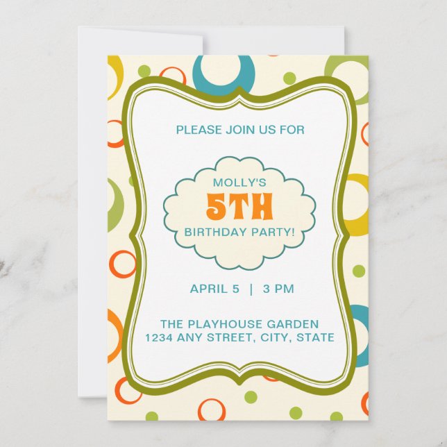 Cadre vert coloré Motif Anniversaire Invitation (Devant)