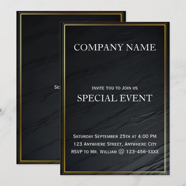 Cadres dorés Black Corporate Party Invitation Card (Devant / Derrière)