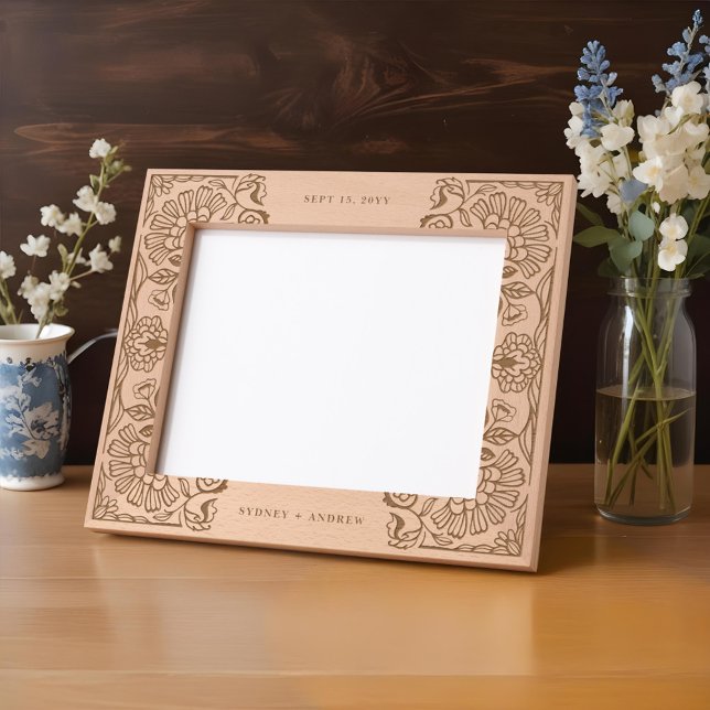 Cadres Gravés Cadeau de mariage personnalisé avec motif de feuil (Floral Leaf Pattern Couples Name Wedding Keepsake Etched Frames
)