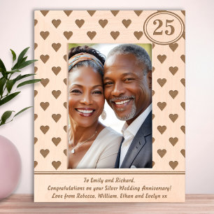Cadres Gravés Cœurs Argent Anniversaire de Mariage 25ème Texte P